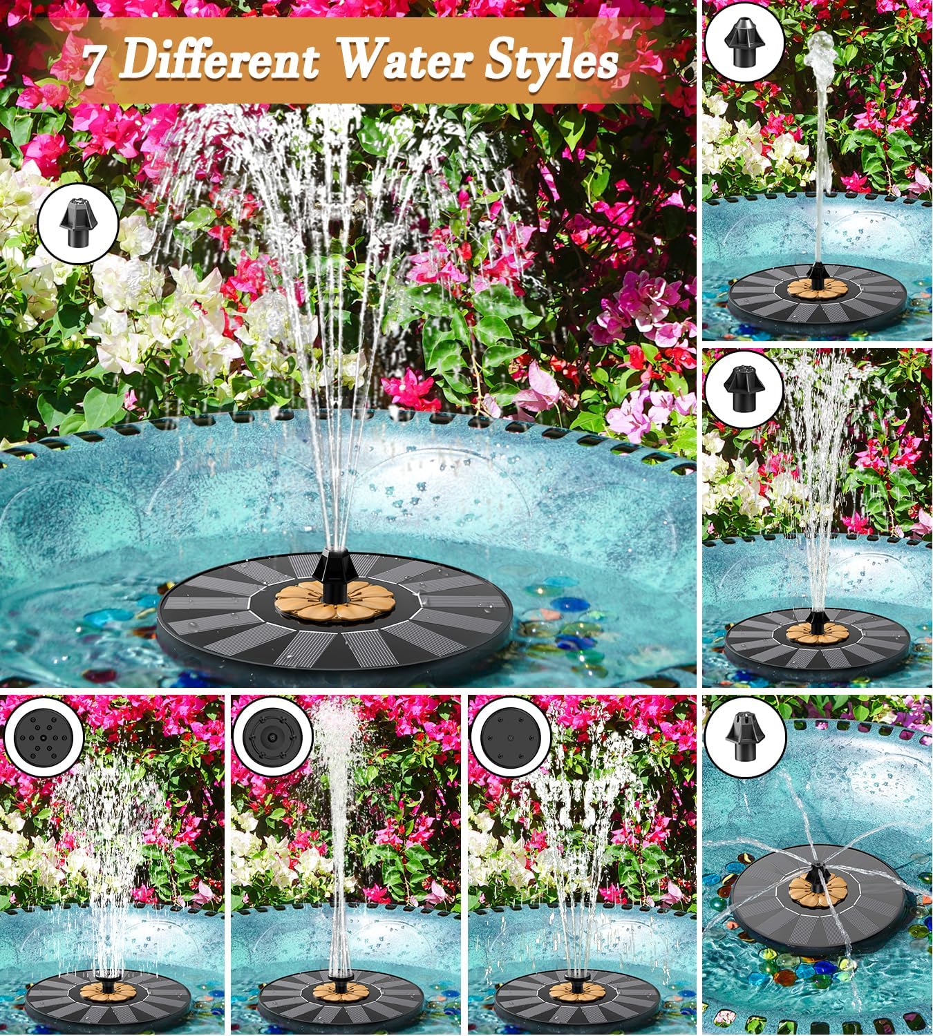 Thumbnail 1 de SZMP Solar Fountain 2026 Upgrade: Eco-Friendly Bird Bath Fountain with 4 Fixed Rods and 7 Nozzles