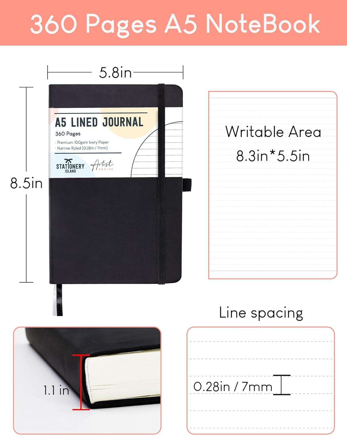 Thumbnail 3 de STATIONERY ISLAND A5 Lined Notebook 360 Pages 📒