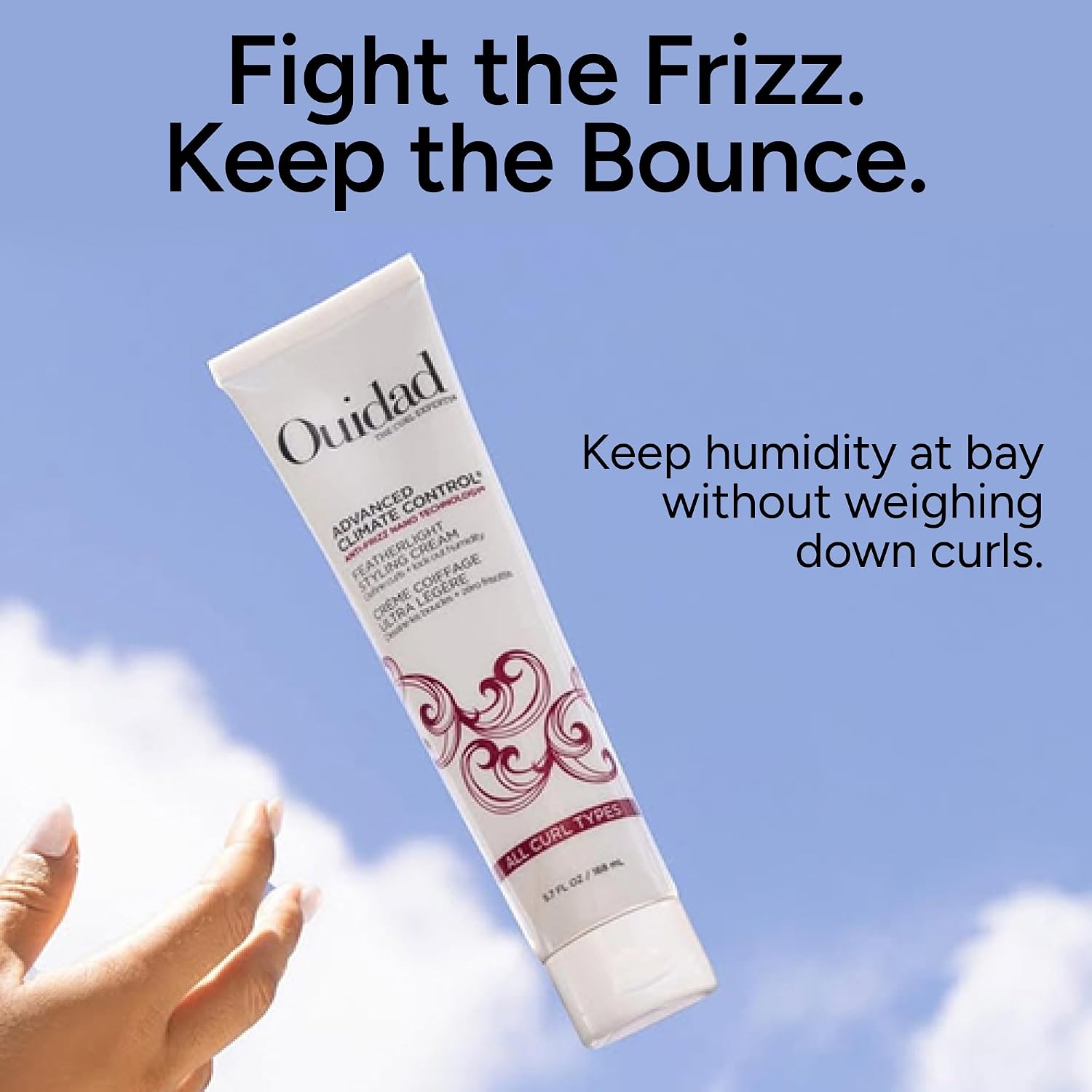 Detalle de Ouidad Advanced Climate Control Styling Cream for Curly Hair (Featherlight Curl Cream, Flexible Soft Hold) — Sulfate-Free