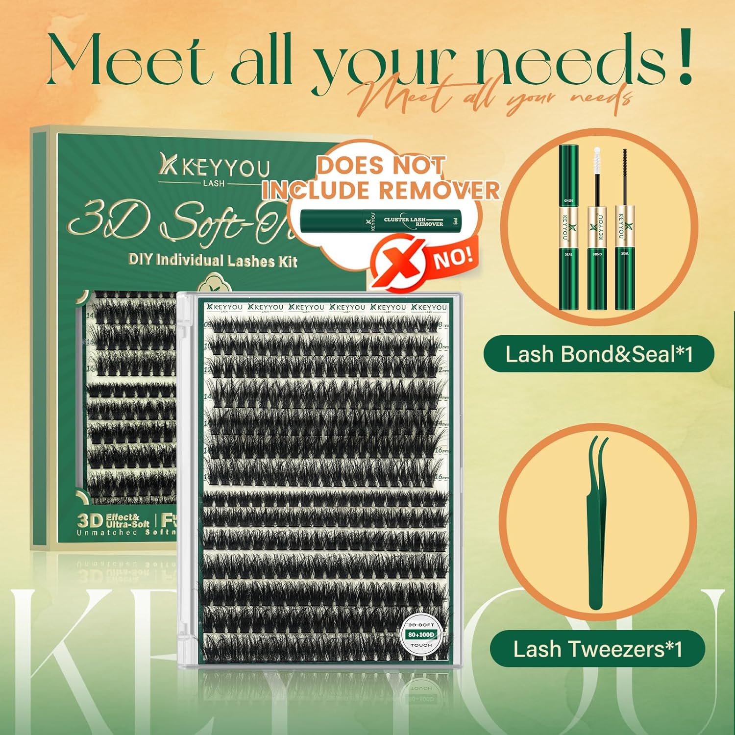 Thumbnail 1 de KEYYOU Lash Clusters Kit 80D100D Diy Individual Eyelash Extension Kit (Kit-8-16MIX) with 280 Pcs + Waterproof Lash Bond & Seal Tweezers