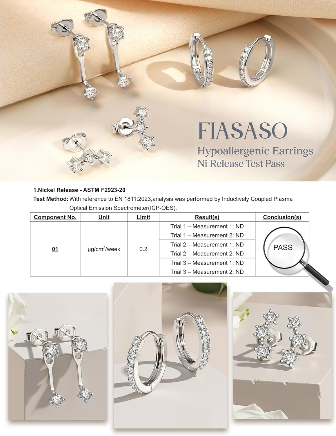 Detalle de FIASASO Earring Set, 10 mm Huggie Hoops