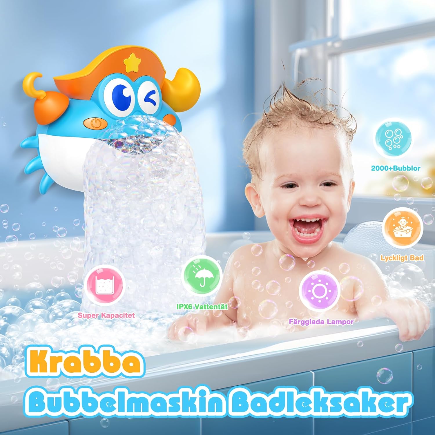 Thumbnail 2 de iKidiki bubbelkrabba för badkar med LED-ljus och bubblor