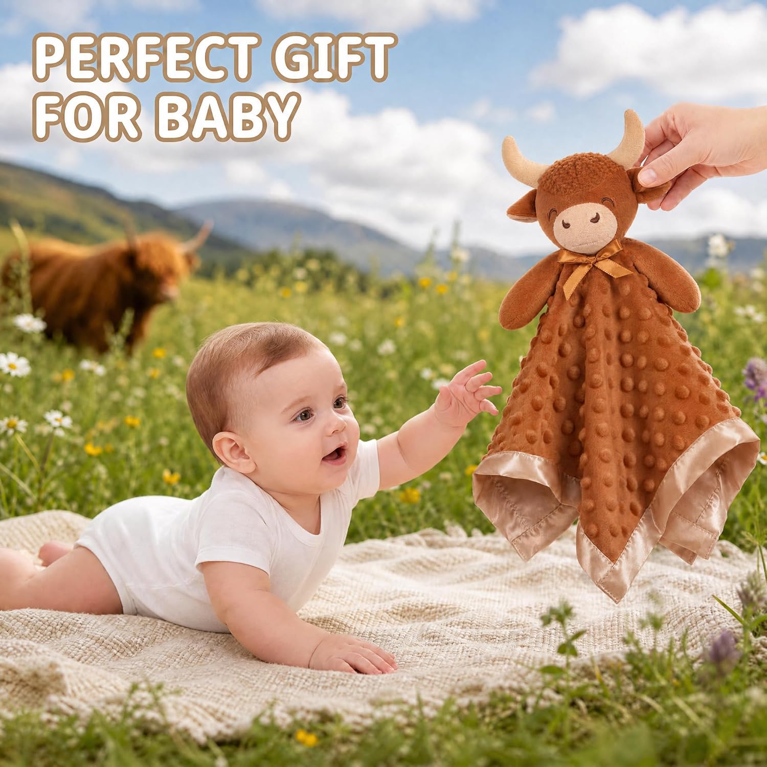 Detalle 2 de Pro Goleem Highland Cow Security Blanket, 16-Inch Brown Lovey