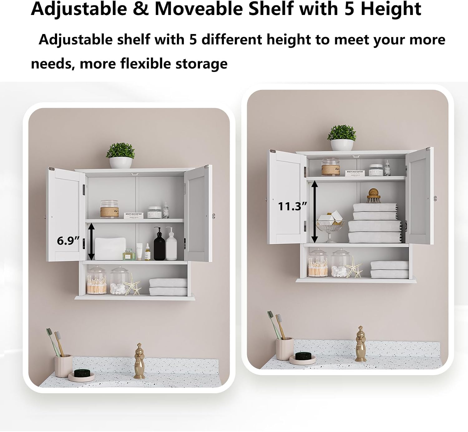 Thumbnail 4 de Mino Kesper Bathroom Wall Cabinet: Over-Toilet Storage with 2 Doors and Open Shelf