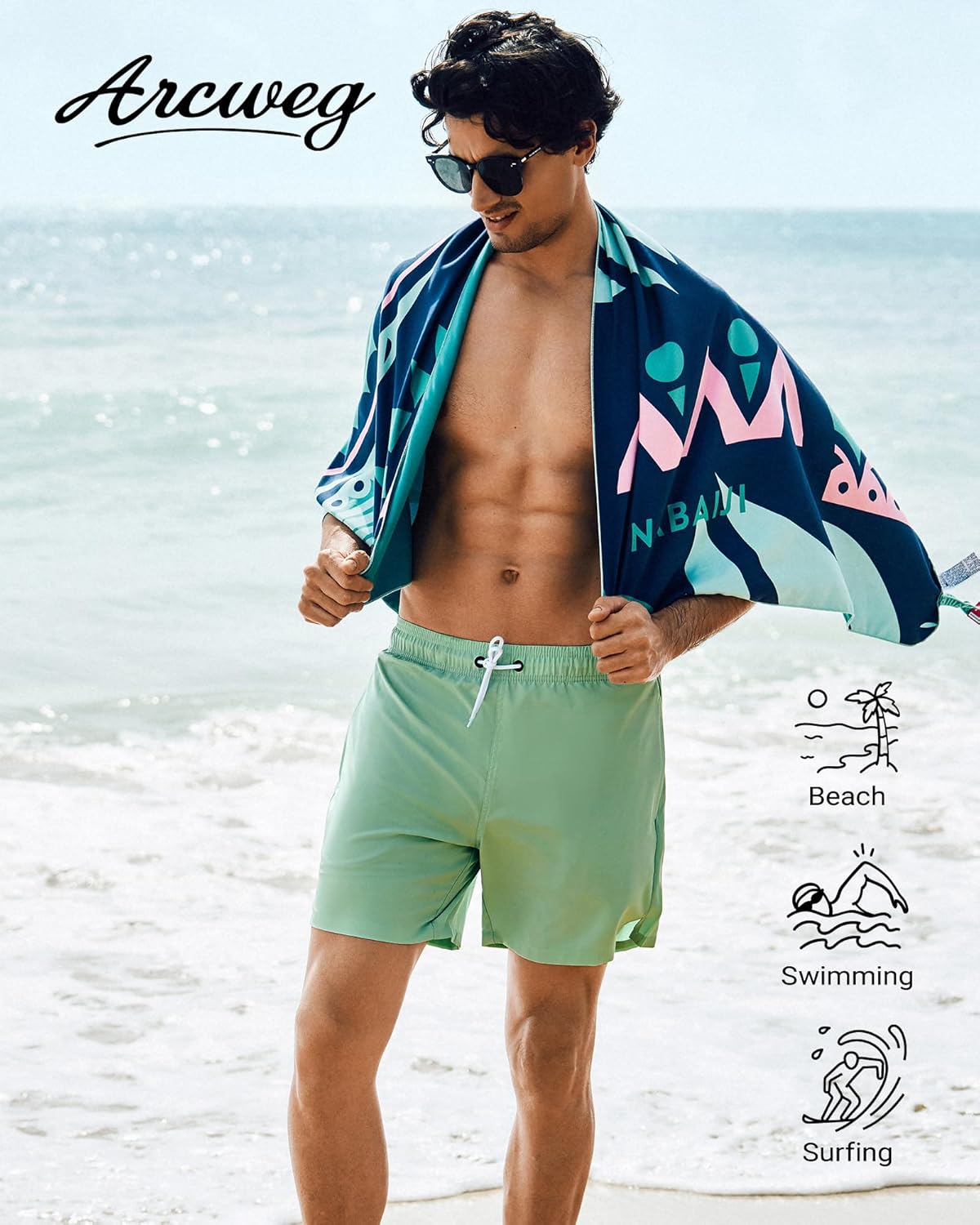 Thumbnail 2 de Arcweg costume da bagno da uomo 2 in 1 con boxer slip foderato, fodera a compressione e tasche con zip per surf