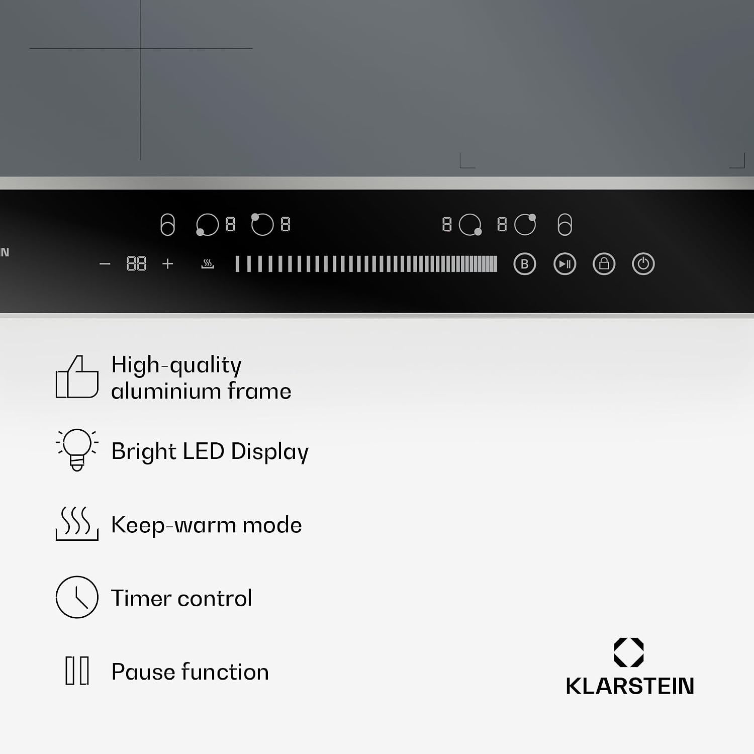 Detalle de Klarstein DualTone Hybrid 60 cm Induction Hob, 4 Zones, Flex Zone, 7200W