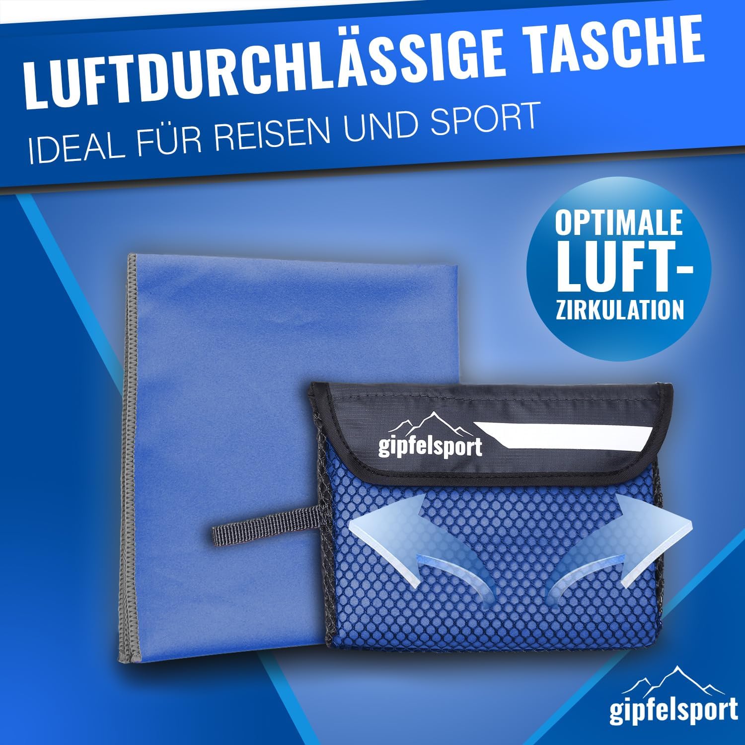 Detalle de gipfelsport Mikrofaser Handtuch – kompakt, schnelltrocknend, 200x90 cm, Blau