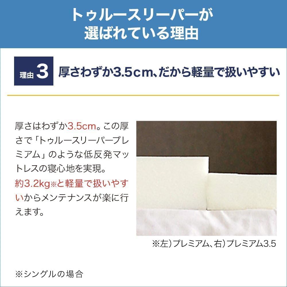 Detalle 2 de ショップジャパン TRSLSBAM トゥルースリーパー ライト3.5 シングル 低反発マットレス カバー2枚セット