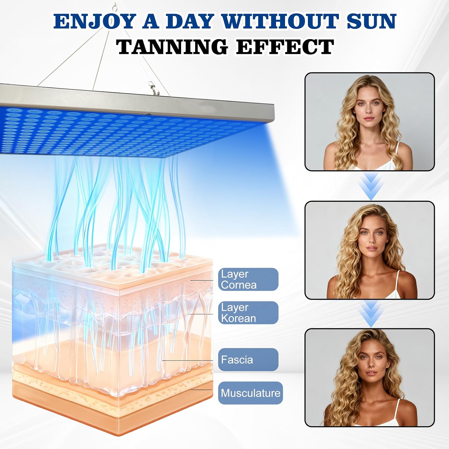 Thumbnail 6 de Tanning Lamp Sun Lamp for Face and Body – 225 LEDs, Foldable, with Eye Mask & Tripod (Blue)