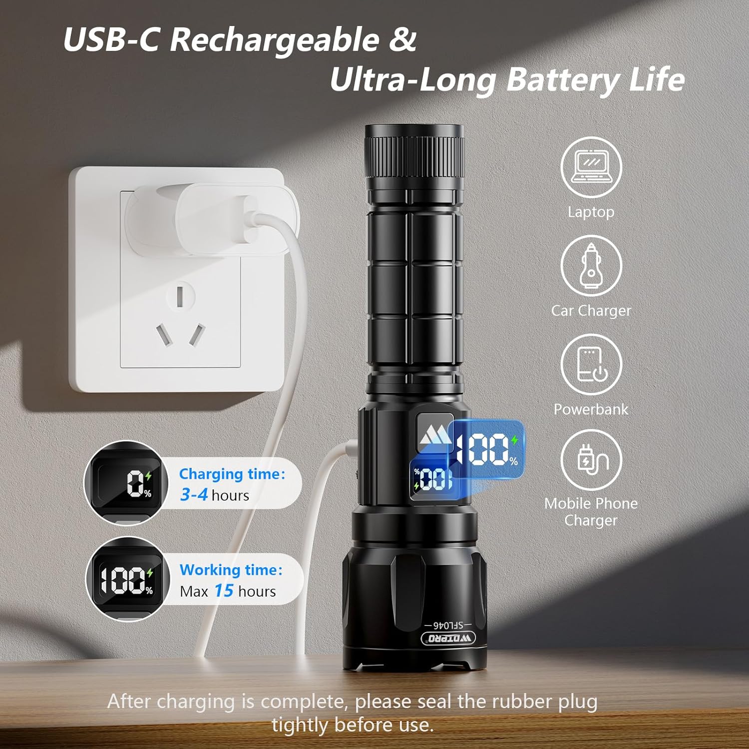 Detalle 2 de Wdtpro 6000LM Rechargeable Flashlight 2-pack 🔦