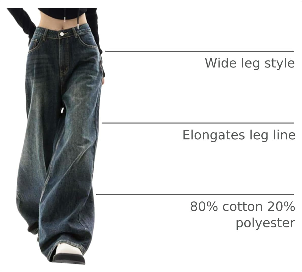Detalle 2 de EMMIOL Baggy Jeans Wide Leg 90s Style