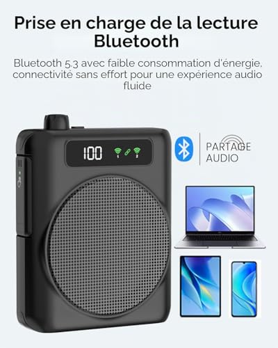 Thumbnail 5 de Amplificateur de Voix Portable QEEKADA avec Microphone Cravate Sans Fil et Recharge intégré