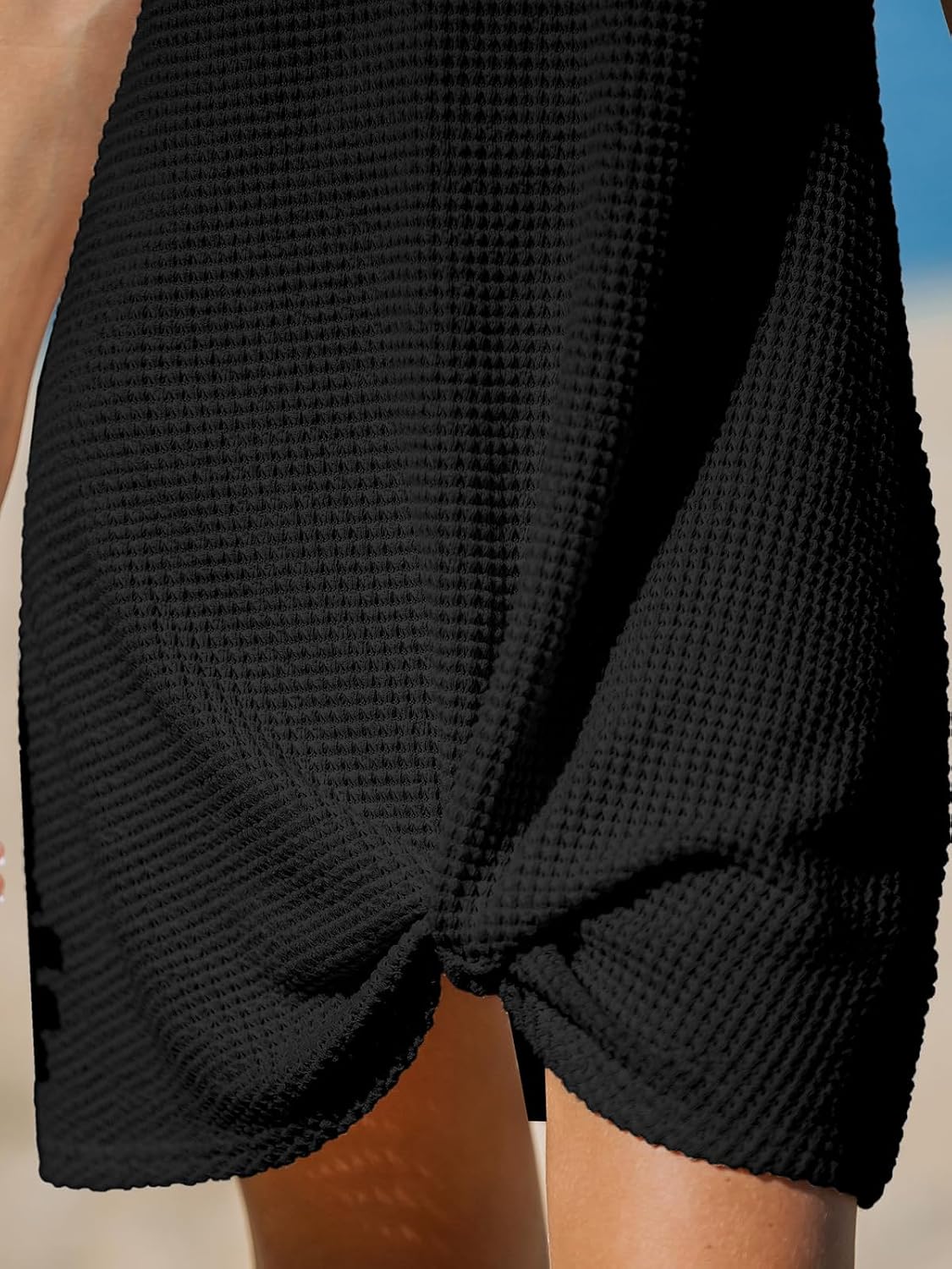 Detalle de CUPSHE Copricostume da bagno in maglia a nido d’ape con orlo twist – maniche corte, estivo e versatile