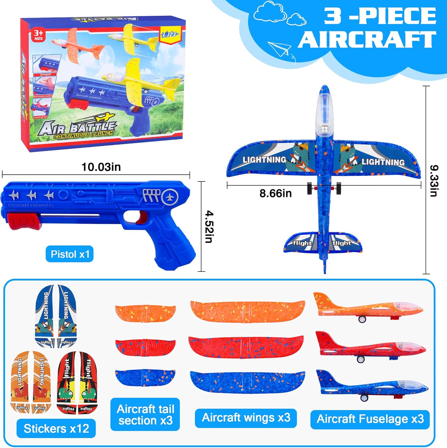 Thumbnail 2 de LJZJ 3 Pack Airplane Launcher Toy with LED 🎯✈