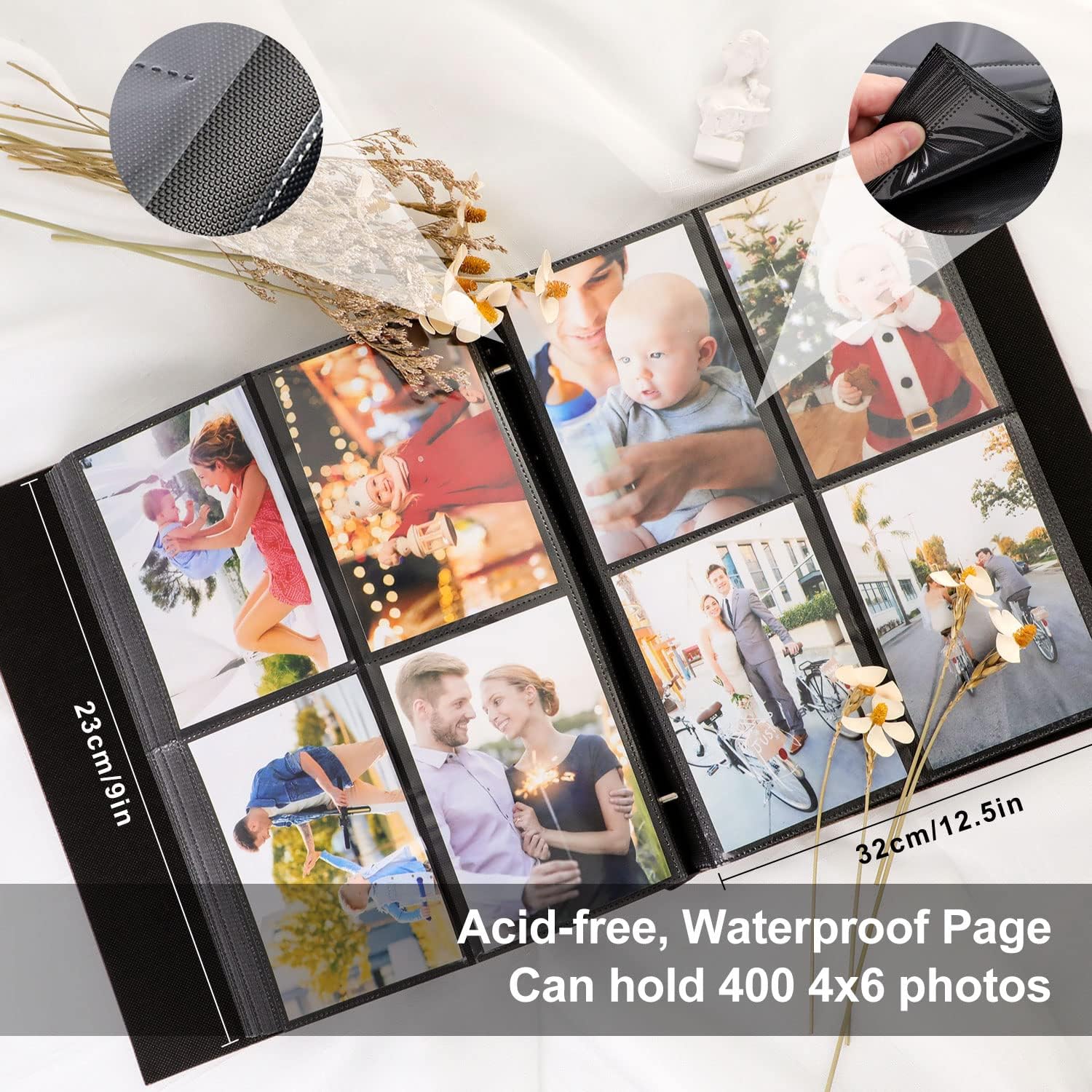 Detalle de Benjia 6x4 slip-in linen photo album with 400 portrait pockets (beige)