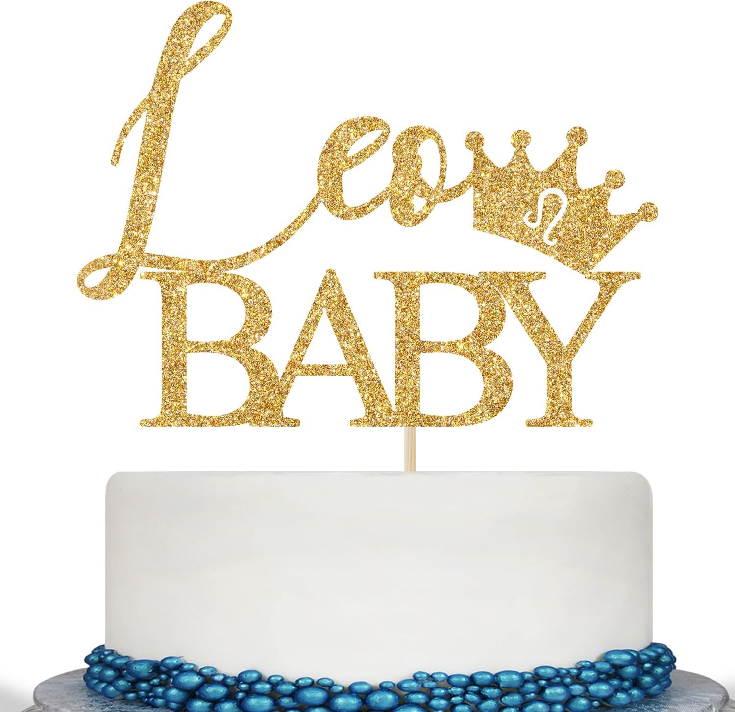 Detalle de Calarjeta Leo Baby Cake Topper, Gold Glitter Zodiac Decor, 4.2 x 5.9 in