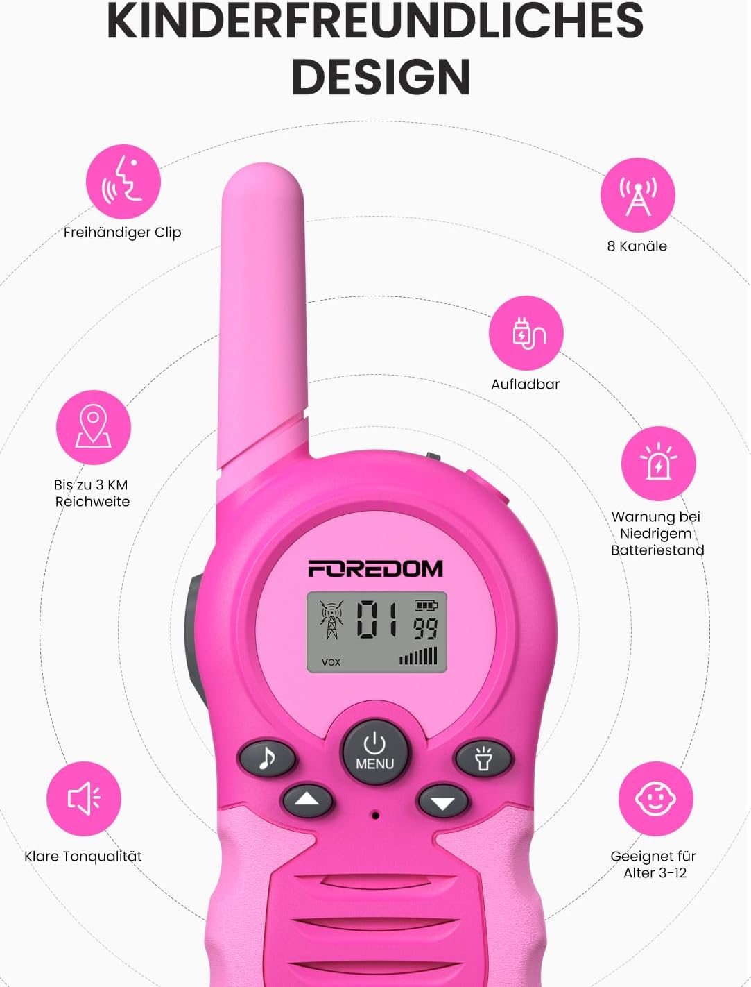 Thumbnail 3 de FOREDOM Wiederaufladbare Walkie Talkies für Kinder – 2er Set, 8 Kanäle, bis zu 3 km Reichweite