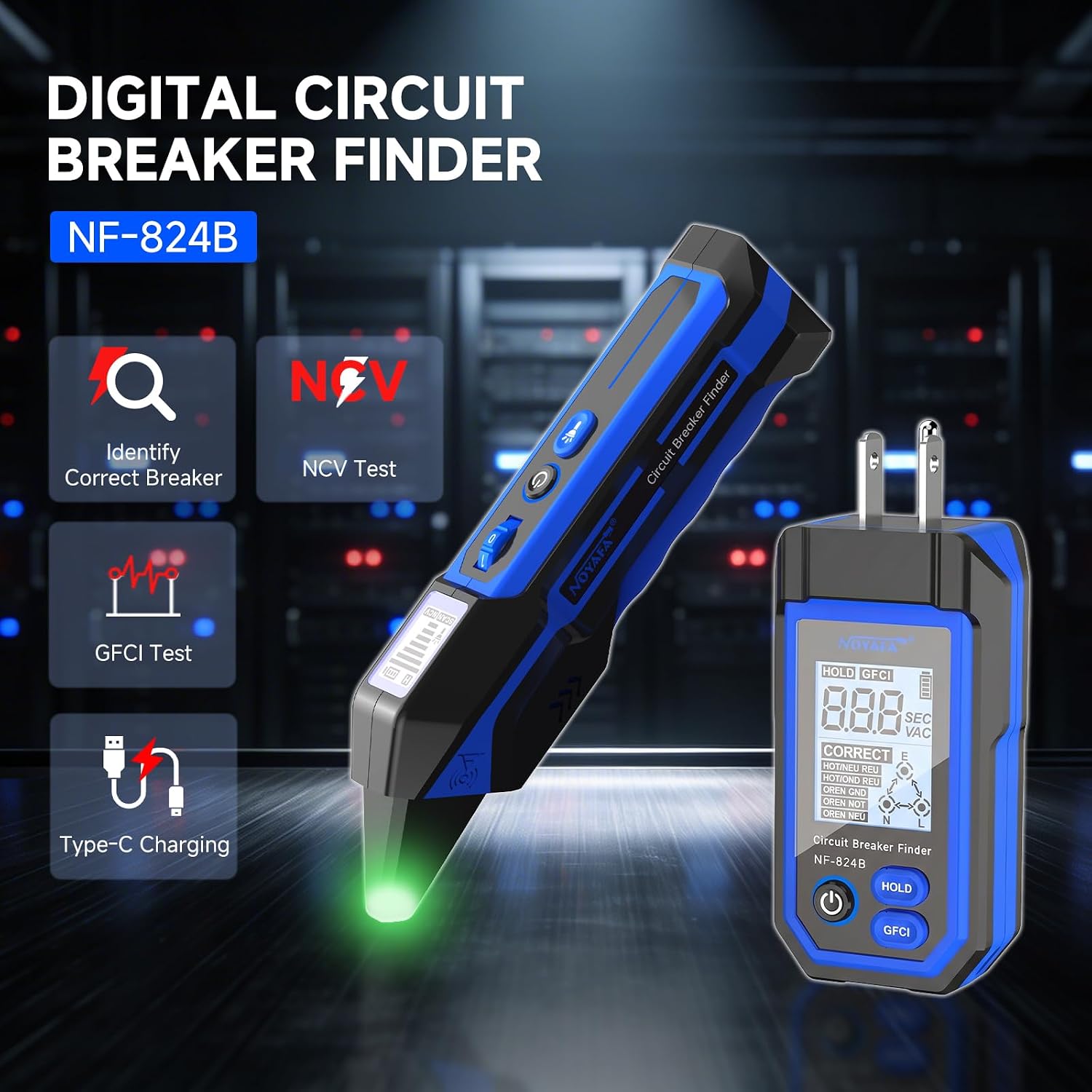 Detalle 2 de NOYAFA NF-824B Circuit Breaker Finder with LCD, GFCI Tester and NCV