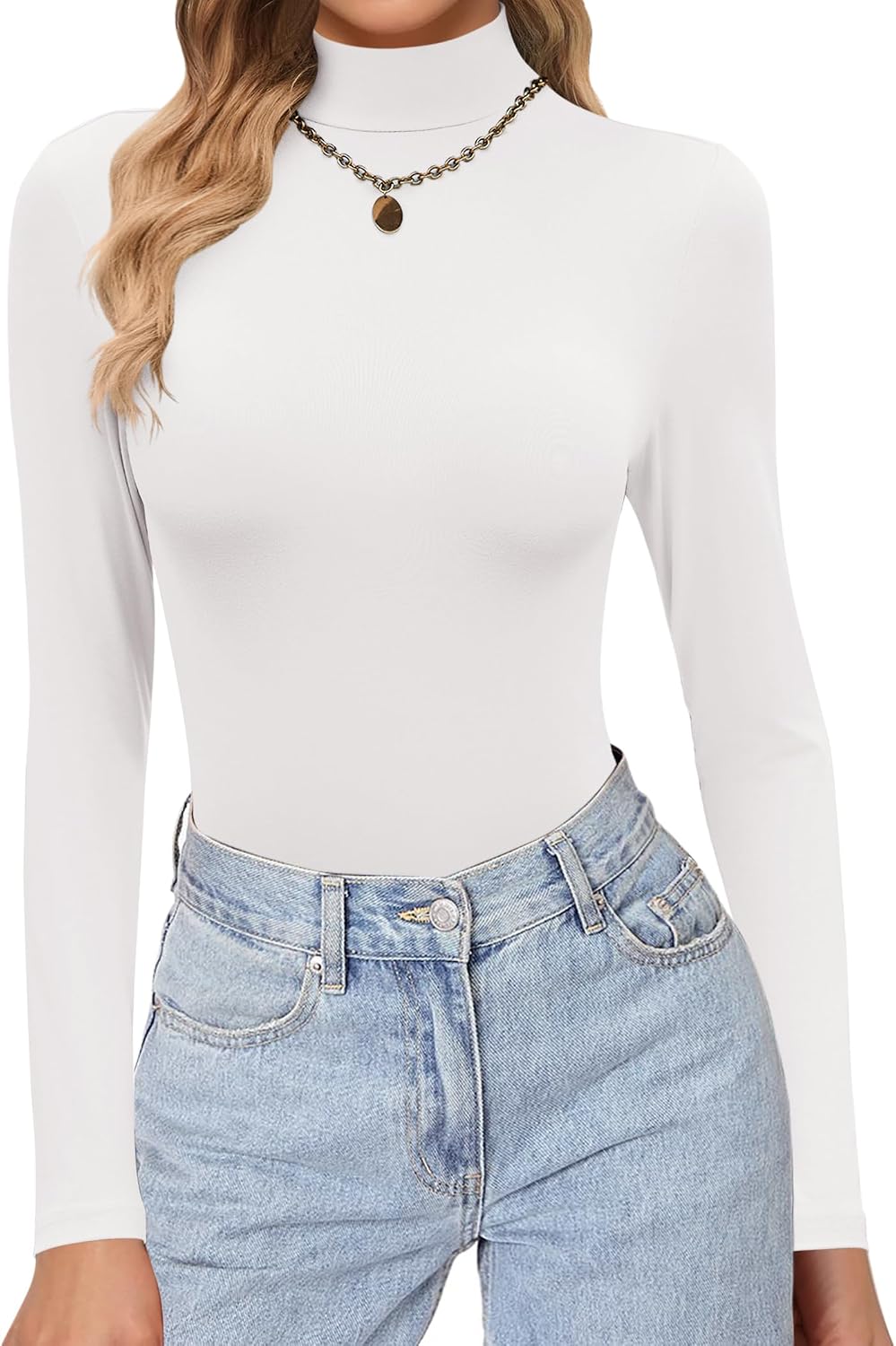 Detalle de Ekouaer Women's Mock Neck Thermal Top, Lightweight Stretch Long Sleeve