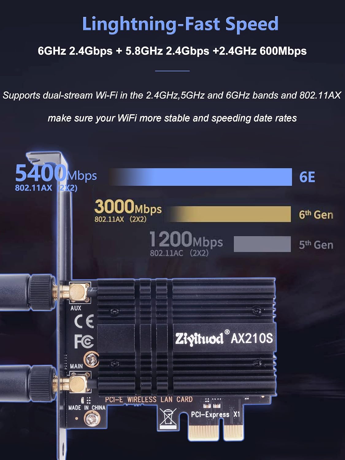 Thumbnail 3 de Intel AX210 WiFi 6E PCIe 5400Mbps network card