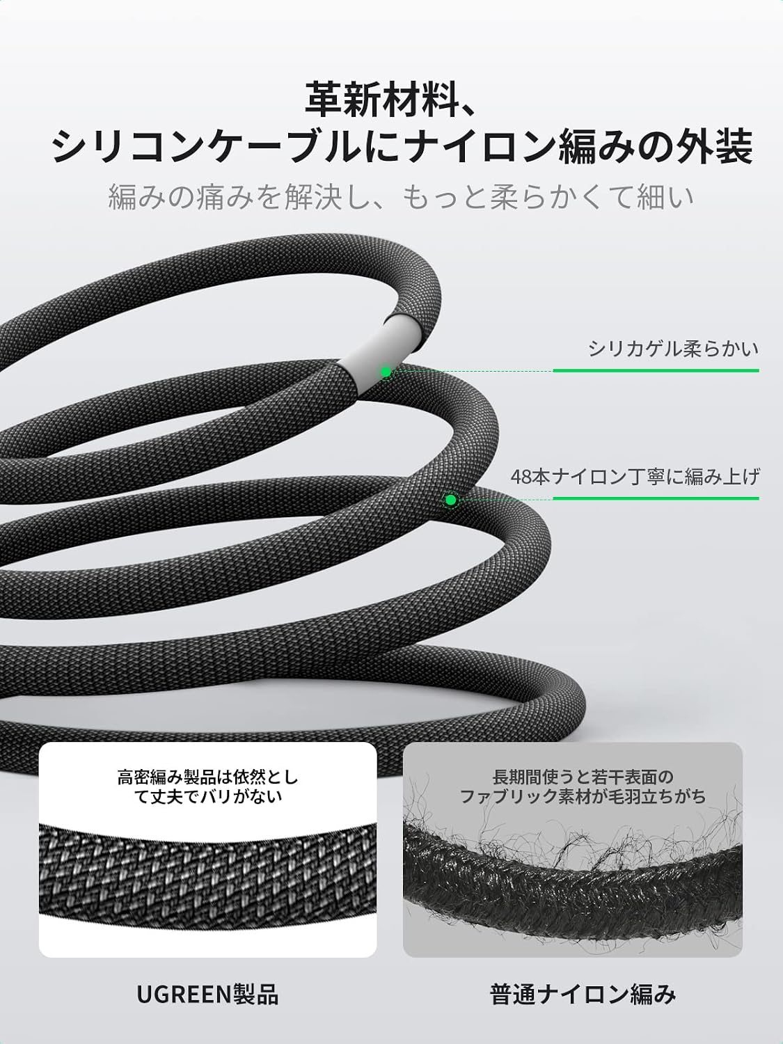 Thumbnail 3 de UGREEN USB-C to Lightningケーブル 1m MFi認証・PD対応、シリコン製芯線とナイロン編み