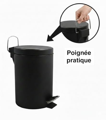 Detalle de MSV Poubelle Cosmétique de Salle de Bain en Acier Inoxydable, Seau Intérieur Amovible, Ø3L, Noir Mat