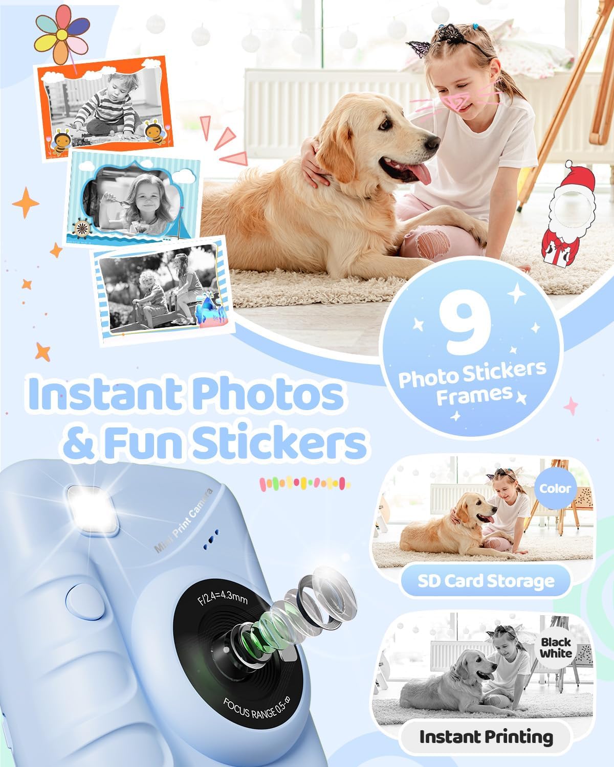 Detalle de TIATUA Macchina Fotografica Bambini Istantanea 3.0" Blu con 32GB e 3 Rotoli di Carta - Regalo Educativo per Ragazze e Ragazzi 3–12