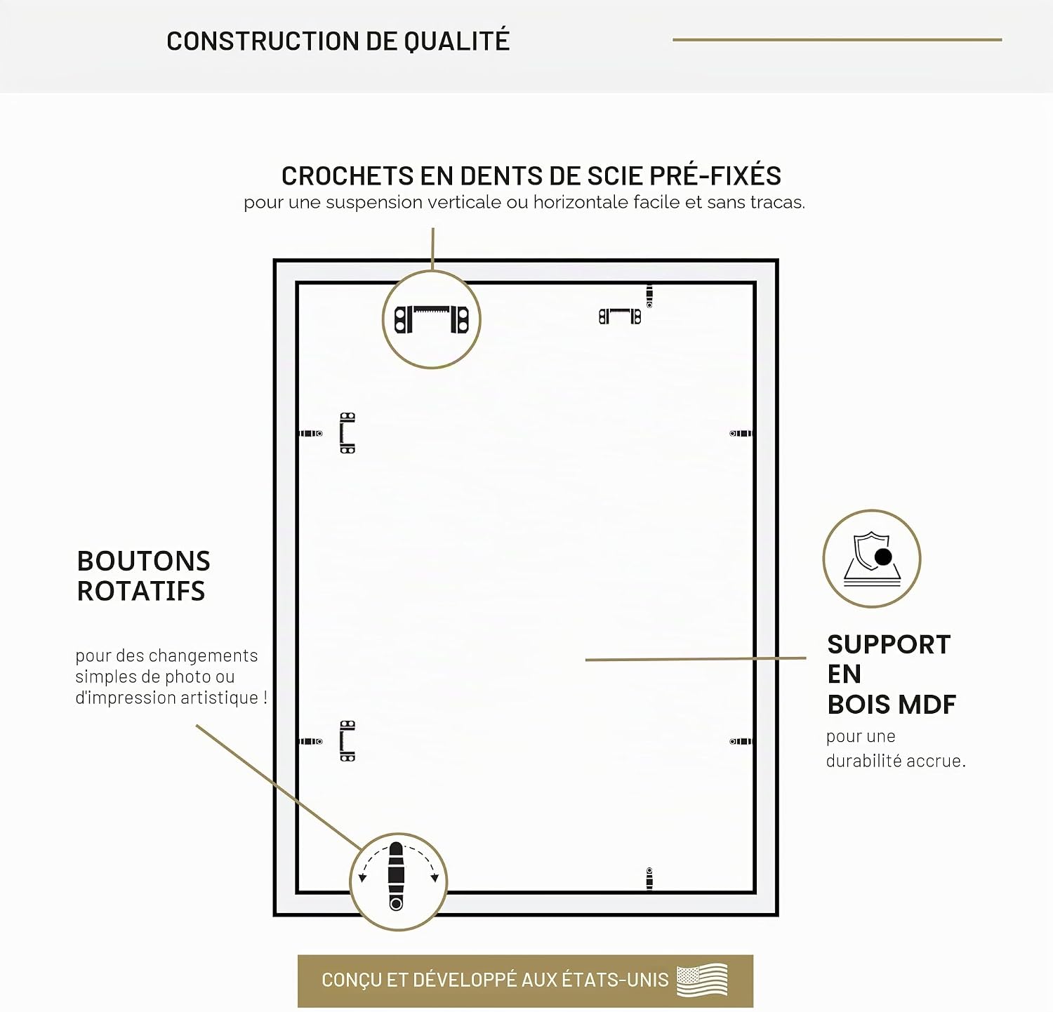 Thumbnail 6 de MCS Cadre Poster Studio Gallery 45,7 x 61 cm – Cadre bois naturel MDF, fixation murale horizontale ou verticale