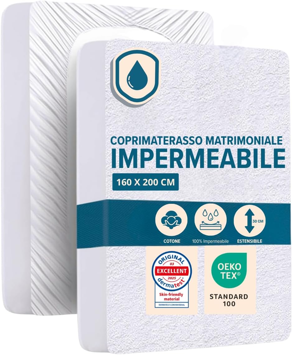 Detalle de Dreamway Coprimaterasso Matrimoniale Impermeabile 160 x 200 x 30 cm con Elastico – Morbido, Traspirante e Lavabile