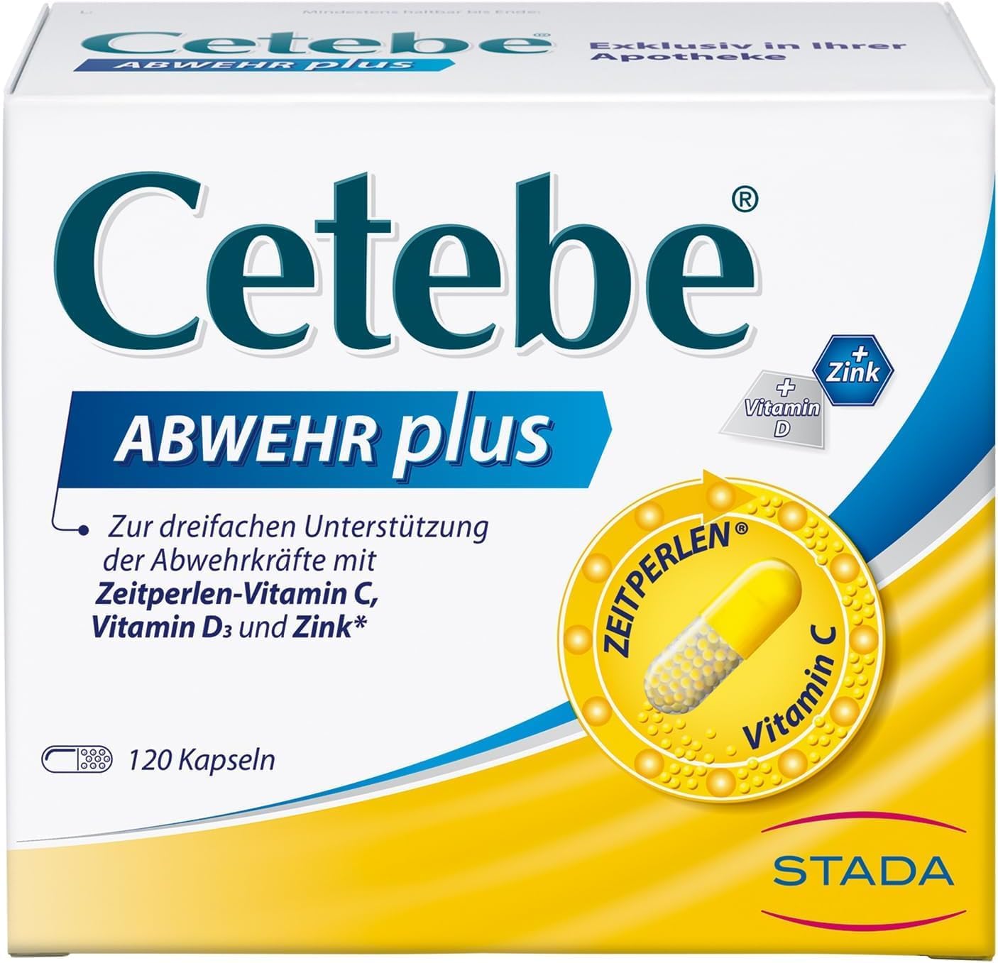 Detalle de Cetebe Abwehr plus – Nahrungsergänzung zur Unterstützung des Immunsystems mit Vitamin C, Vitamin D und Zink (ZEITPERLEN) – 120 Kapseln