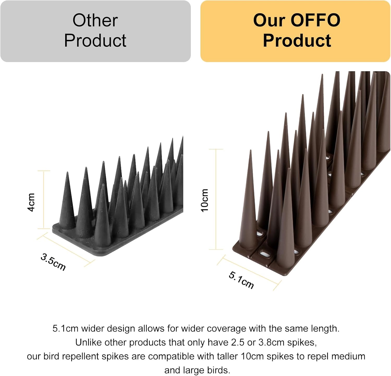Thumbnail 1 de OFFO Bird Spikes High for anti-pigeons and bird deterrent fence spikes, 10cm height, brown, 5.6m