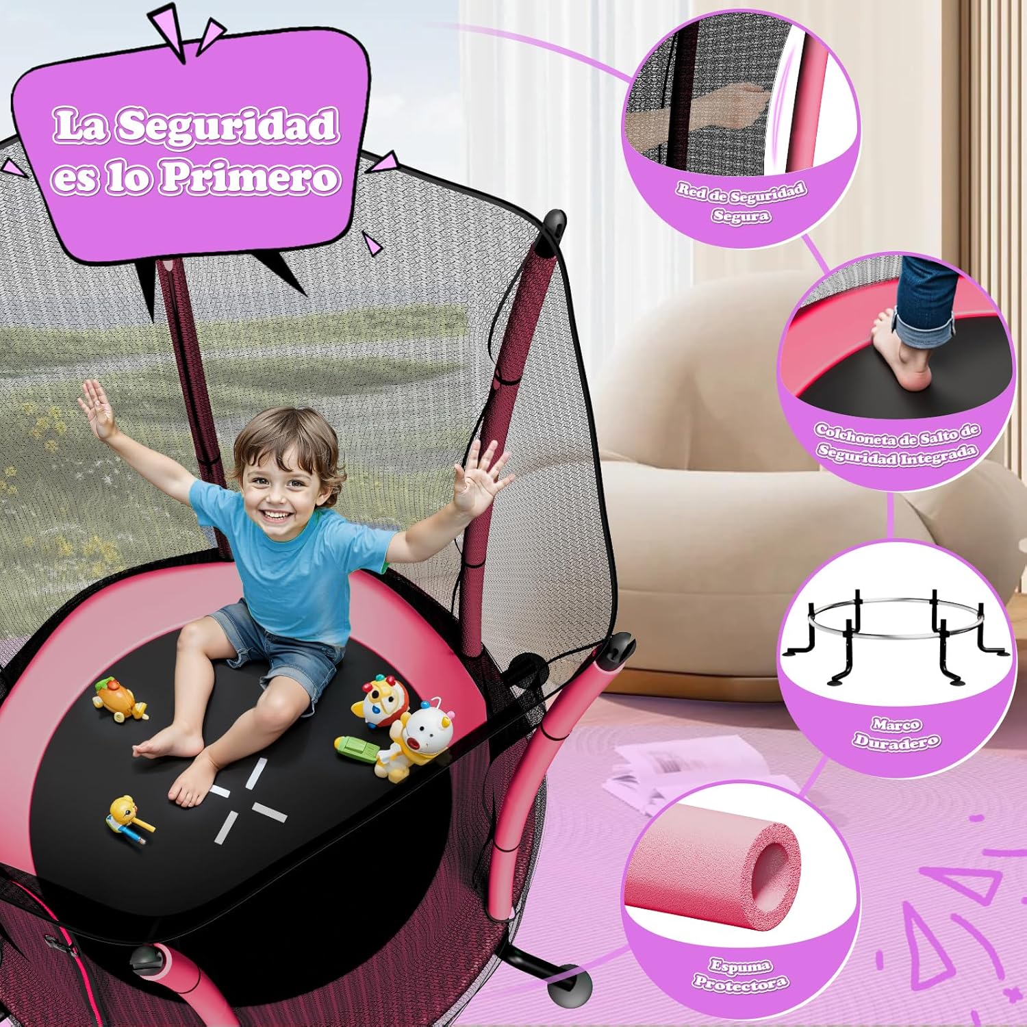 Detalle 2 de JUMMICO Trampolín 145 cm con red seguridad