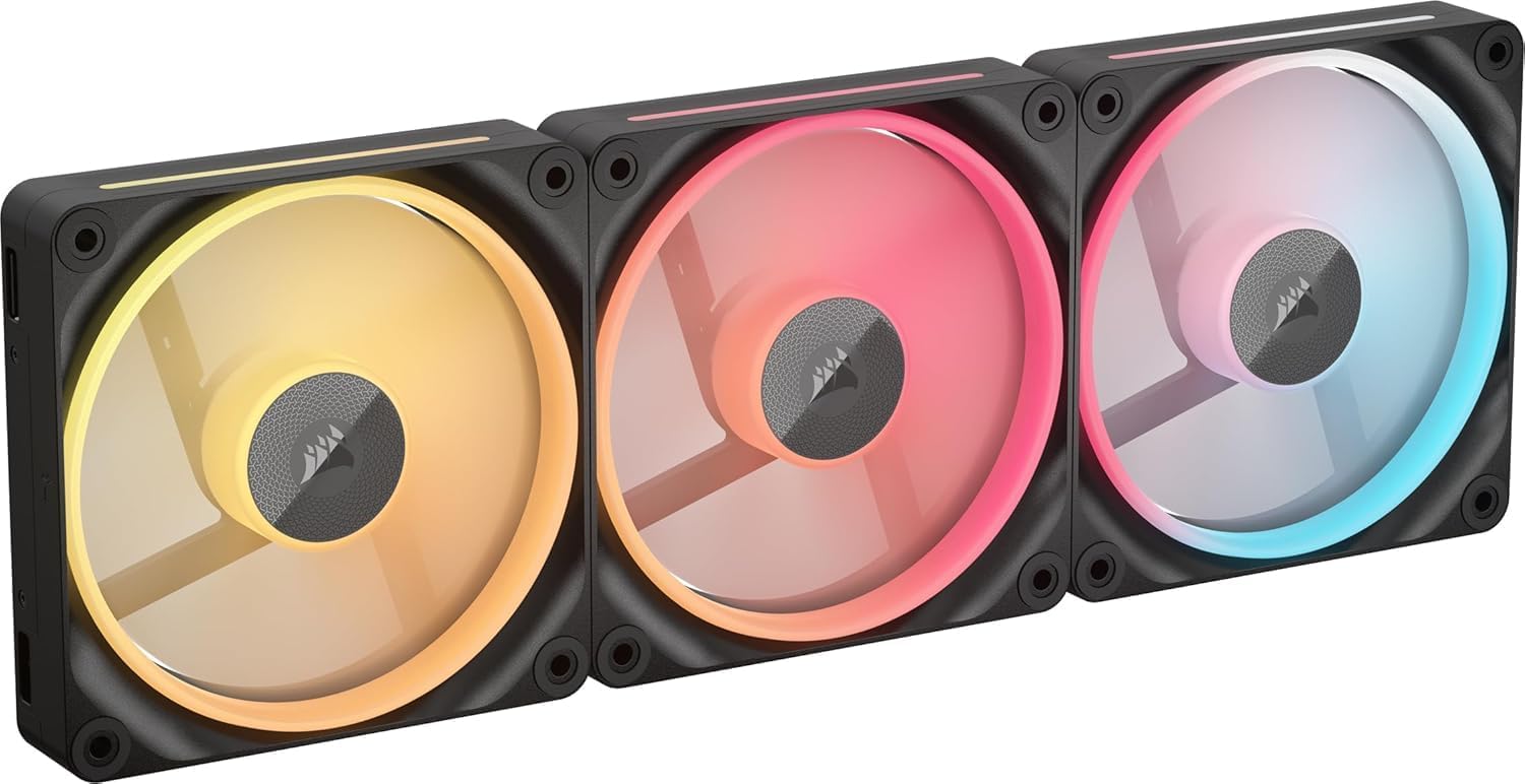 CORSAIR iCUE LINK LX120-R RGB 120mm PWM-Umkehrlüfter (Dreifach-Kit) – geräuscharm, Null-Drehzahl-Modus, RGB im Doppelring