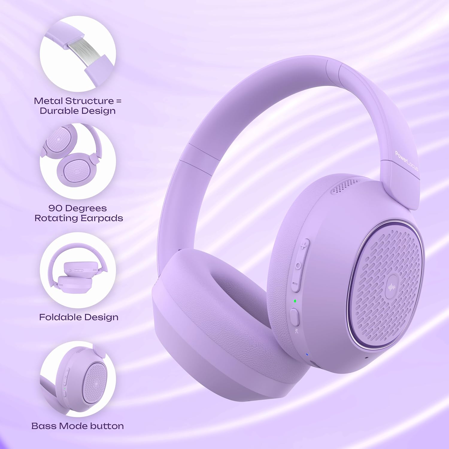 Thumbnail 3 de PowerLocus Universe: Cuffie Wireless con Cancellazione del Rumore Attiva Ibrida (Viola)
