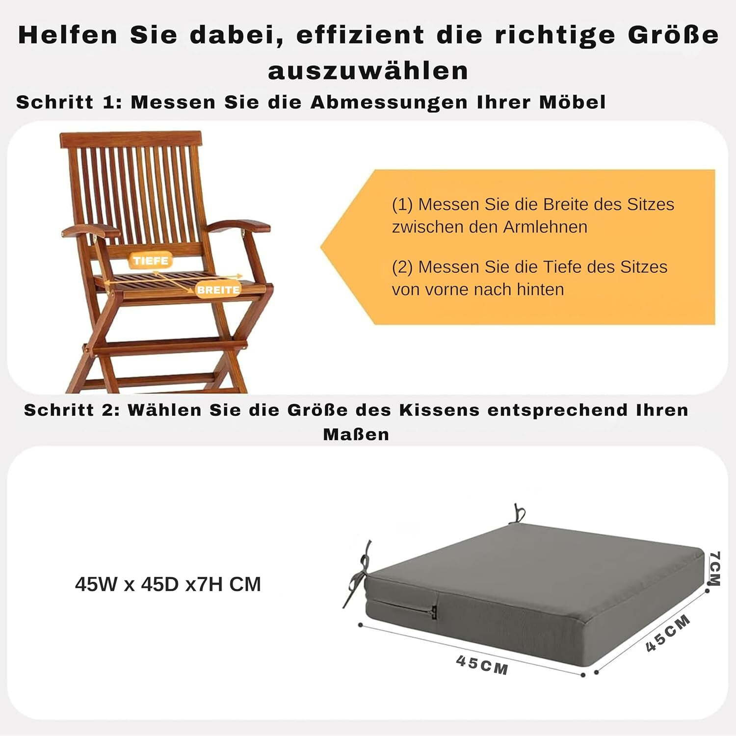 Thumbnail 1 de PRIMEPATIO Stuhlkissen 45x45 im 2er-Set für den Außenbereich, wasserdichter Memory-Schaum in Dunkelgrau