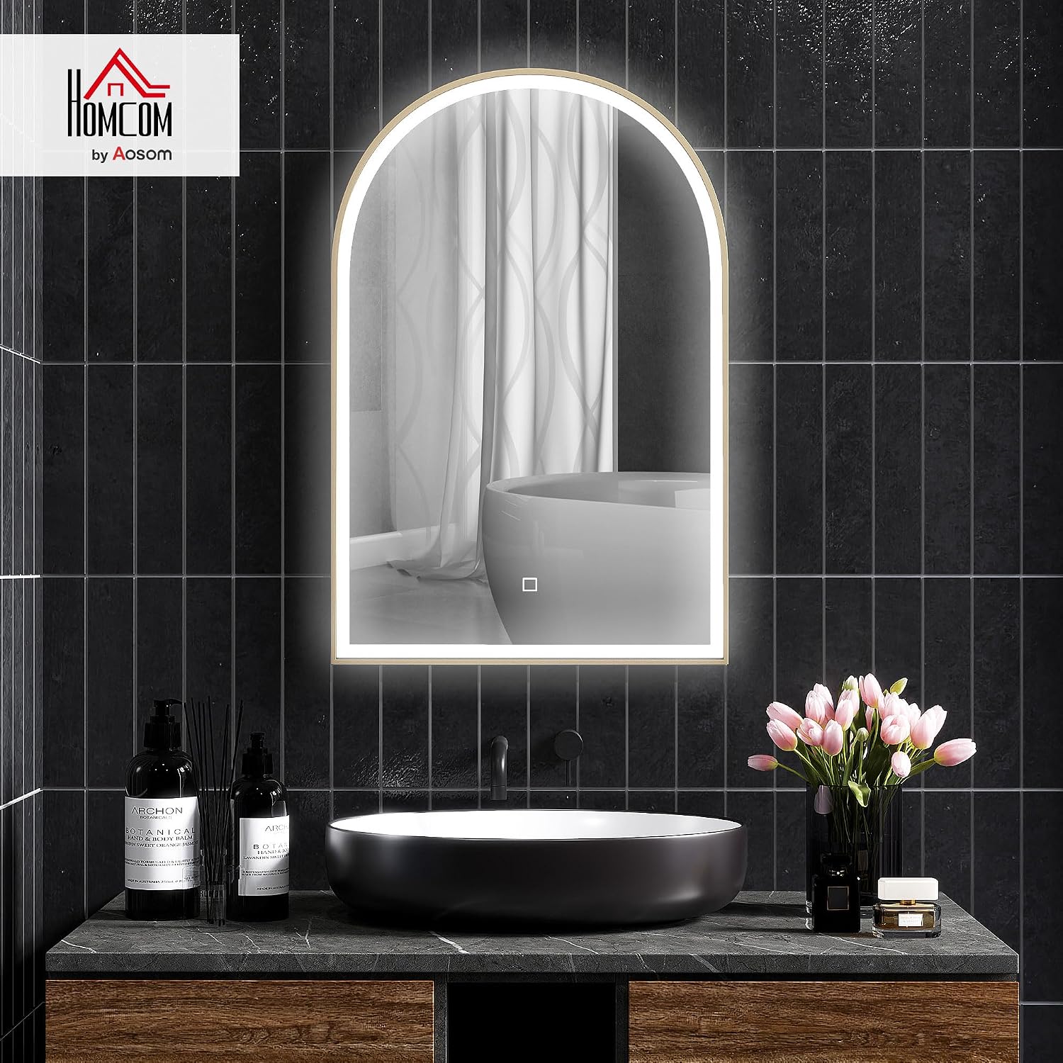 Detalle 2 de HOMCOM Miroir Salle de Bain LED 90x60 cm doré
