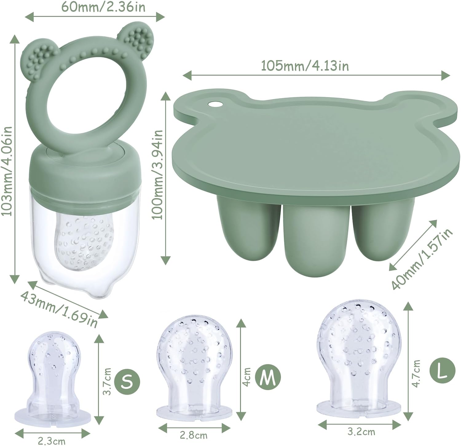 Thumbnail 1 de Aolso Fruit Food Feeder Set – Silicone Baby Feeder, Popsicle Tray & Storage (Green)