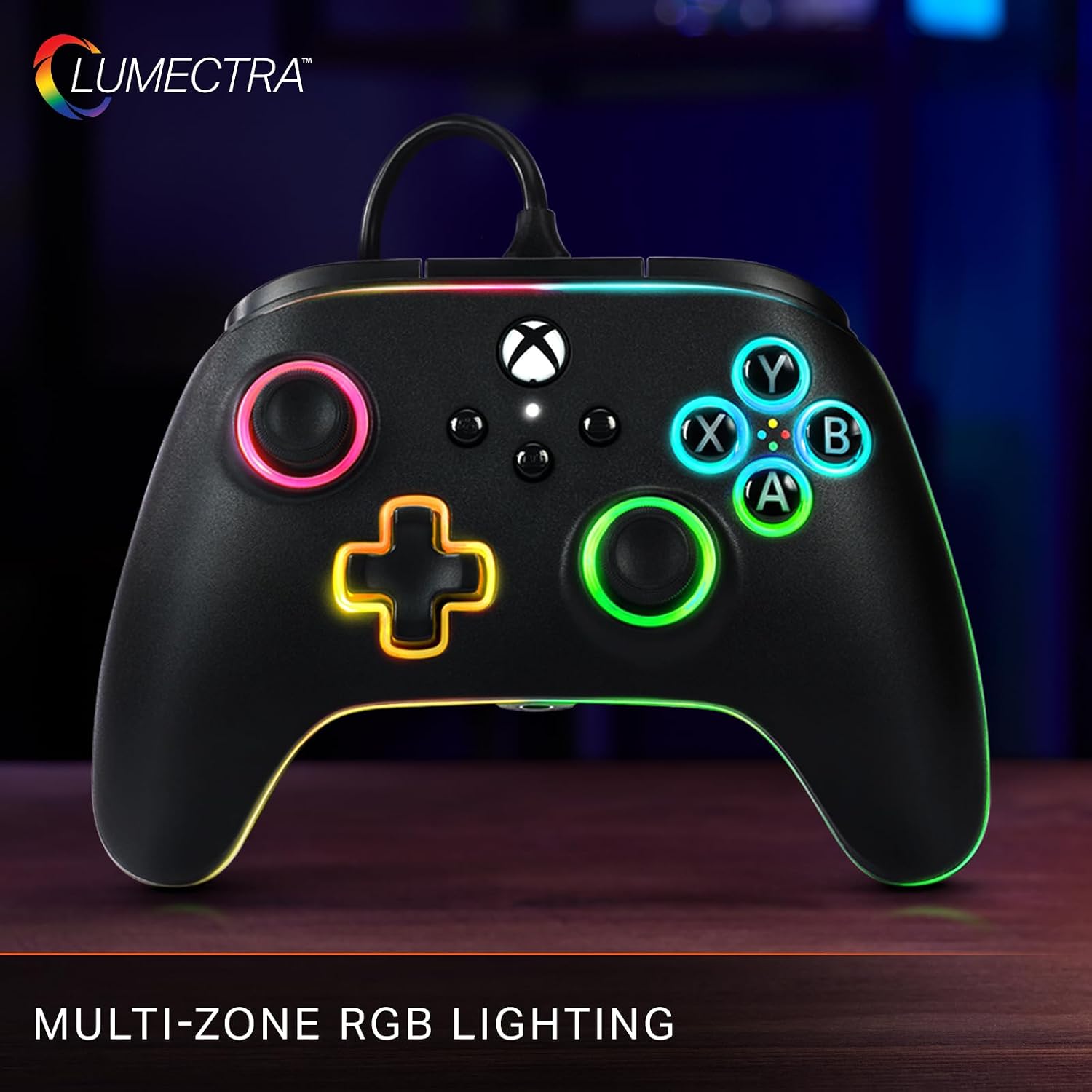 Detalle de PowerA kabelgebundener Advantage-Controller für Xbox Series X|S (Lumectra, weiß) mit Multizonen-RGB und 3-Wege-Trigger-Locks