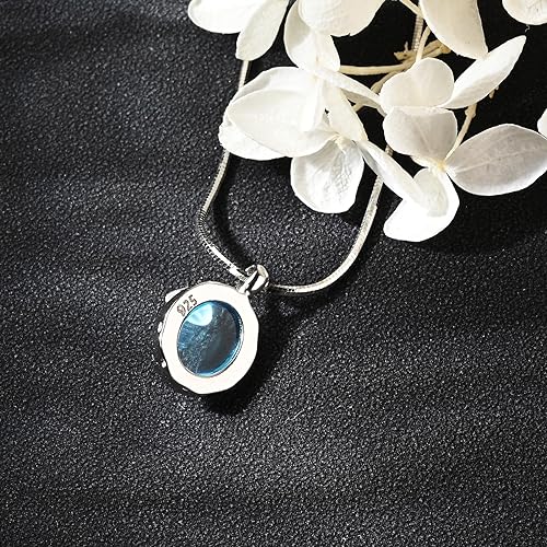 Thumbnail 6 de Teppdfann Aquamarine Necklace for Women, Silver Oval Birthstone Pendant