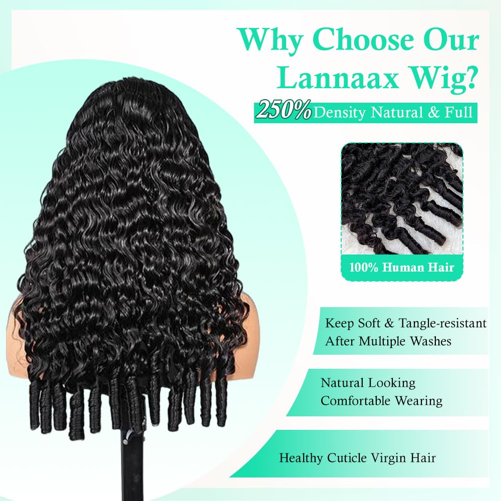 Detalle de Lannaax Burmese Curly Wig (13x6 Lace Front) 20 Inch Virgin Remy Human Hair, 250% Density HD Lace
