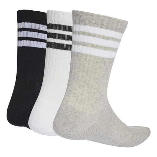 Detalle de adidas Unisex Adulto 3Stripes Cushioned Crew Socks 3 Paia – Grigio medio/bianco/nero, taglia 42-45