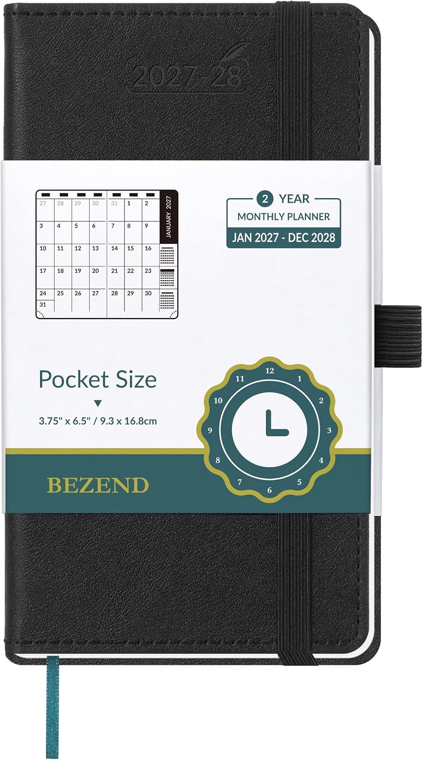 Detalle de BEZEND Pocket Monthly Planner 2027-2028, 3.5" x 6.5", 100 GSM Paper