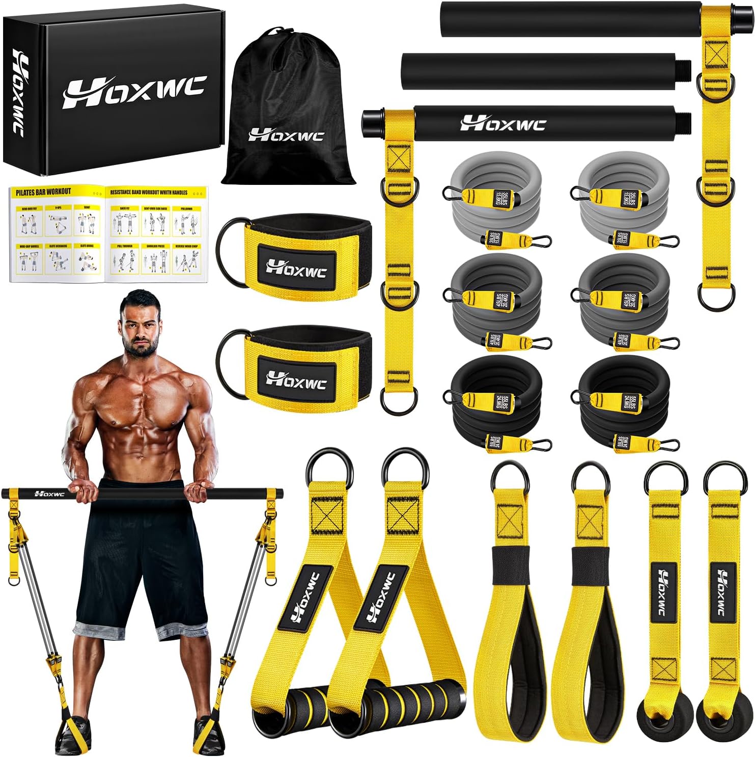 Detalle de HOXWC Pilates Bar Kit With Resistance Bands Heavy Duty, Portable Strength Training