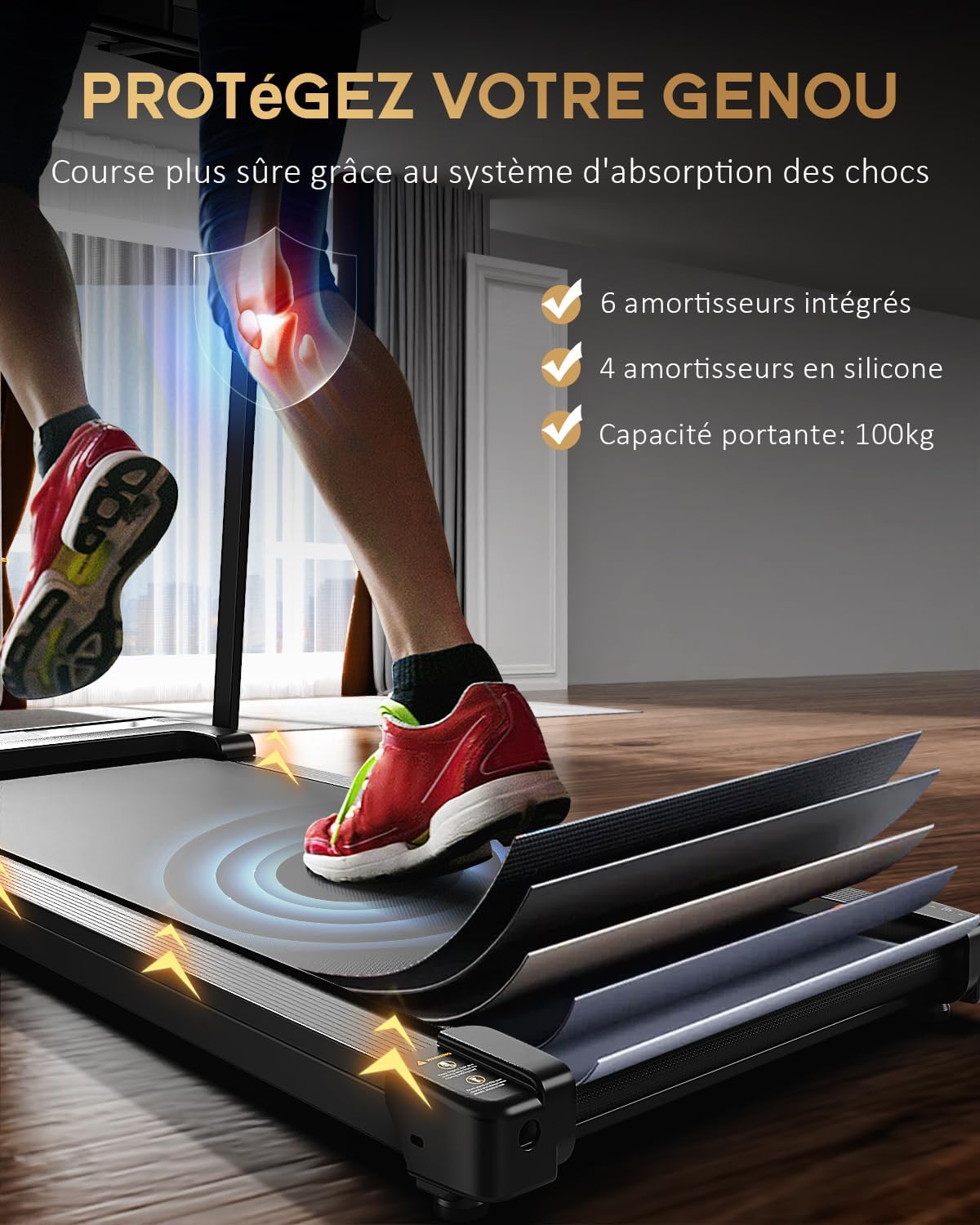Detalle 2 de Tapis Roulant Elettrico Salvaspazio Zeporix – Pieghevole, 10 km/h, 12 programmi, display LCD 3.5