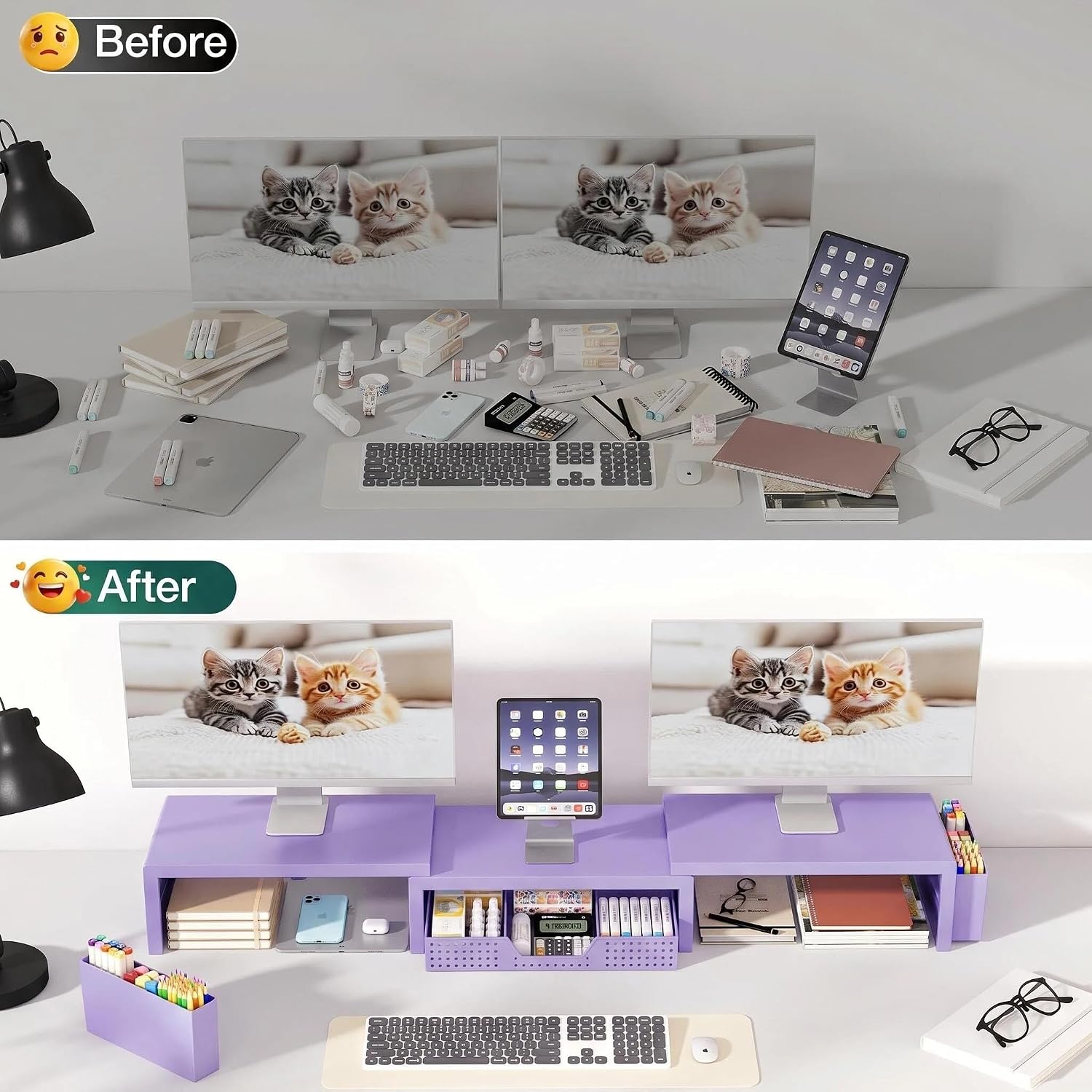 Thumbnail 6 de OPNICE Monitor Stand Riser with Drawer, 2 Magnetic Pen Holders, Purple