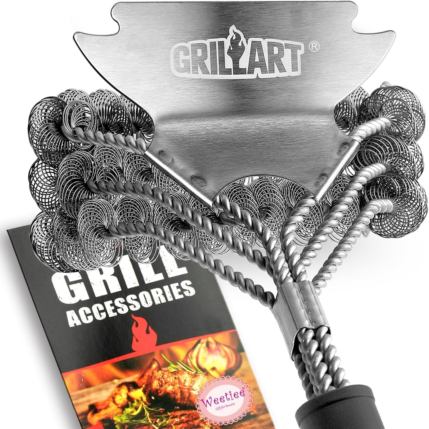 Bristle Free Grill Brush and Scraper (18'' Stainless) for Porcelain, Gas, Charcoal Grills