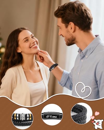 Thumbnail 4 de Cheerslife Bracciale Uomo Regalo Fidanzato – Pelle intrecciata e acciaio inox