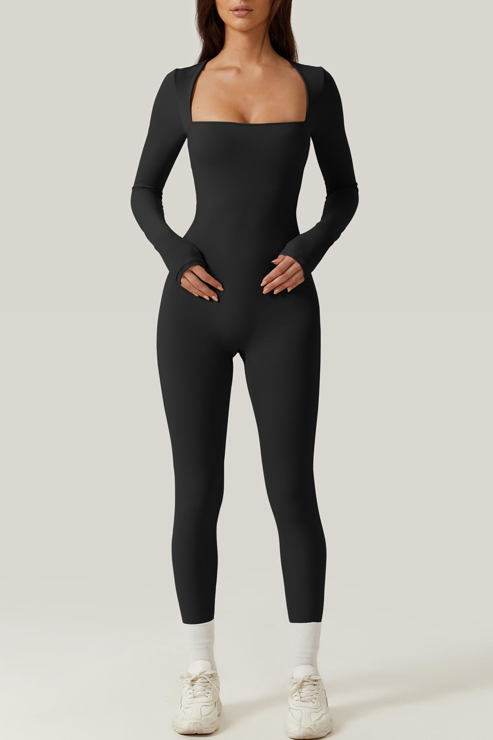 Thumbnail 2 de QINSEN Womens Square Neck Long Sleeve Jumpsuit