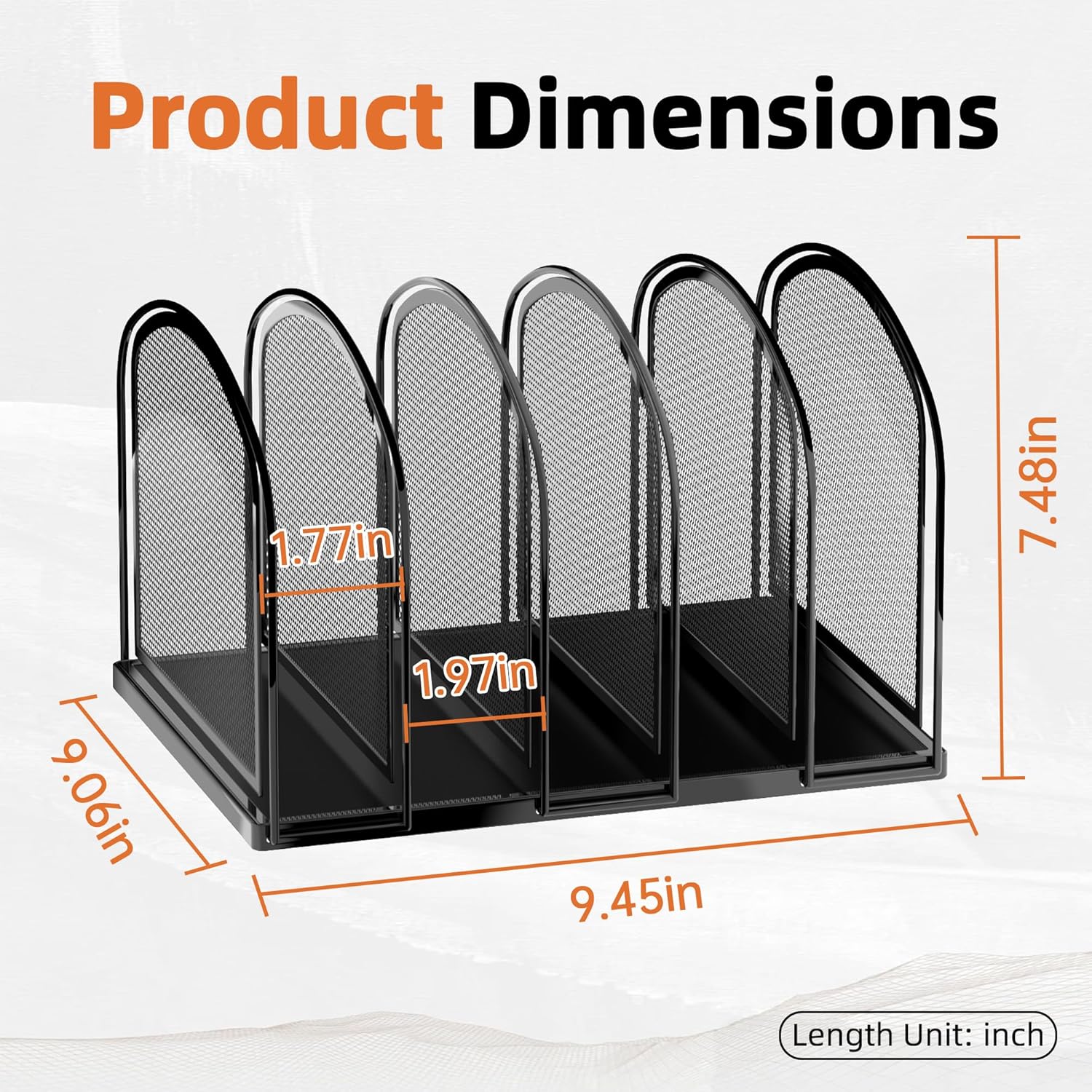 Detalle 2 de SUPEASY 5-Section Vertical File Organizer, Black Mesh with Reinforced Steel Base