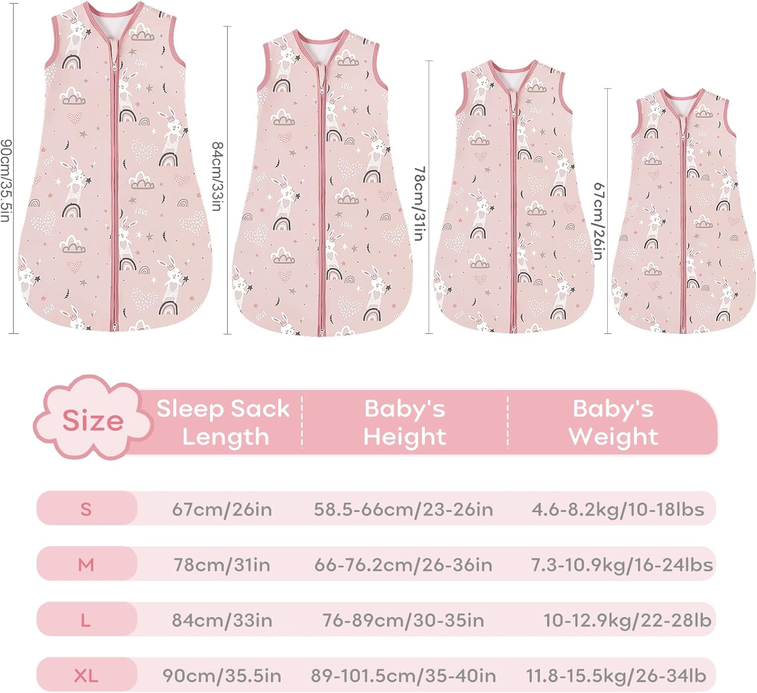 Thumbnail 2 de Looxii Baby Sleeping Bag 0.5 TOG 100% Cotton - Pink Sleepsack for 0–24 Months